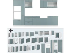 Mueble de cocina azul-gris-blanco 350x46x81.6 r-line