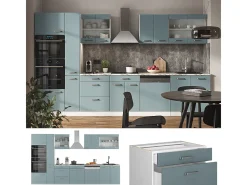Mueble de cocina azul-gris-blanco 350x46x81.6 r-line