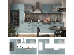 Mueble de cocina azul-gris-blanco 350x46x81.6 r-line