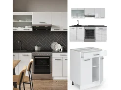 Mueble de cocina blanco alto brillo/blanco 200x46x81.6 r-line