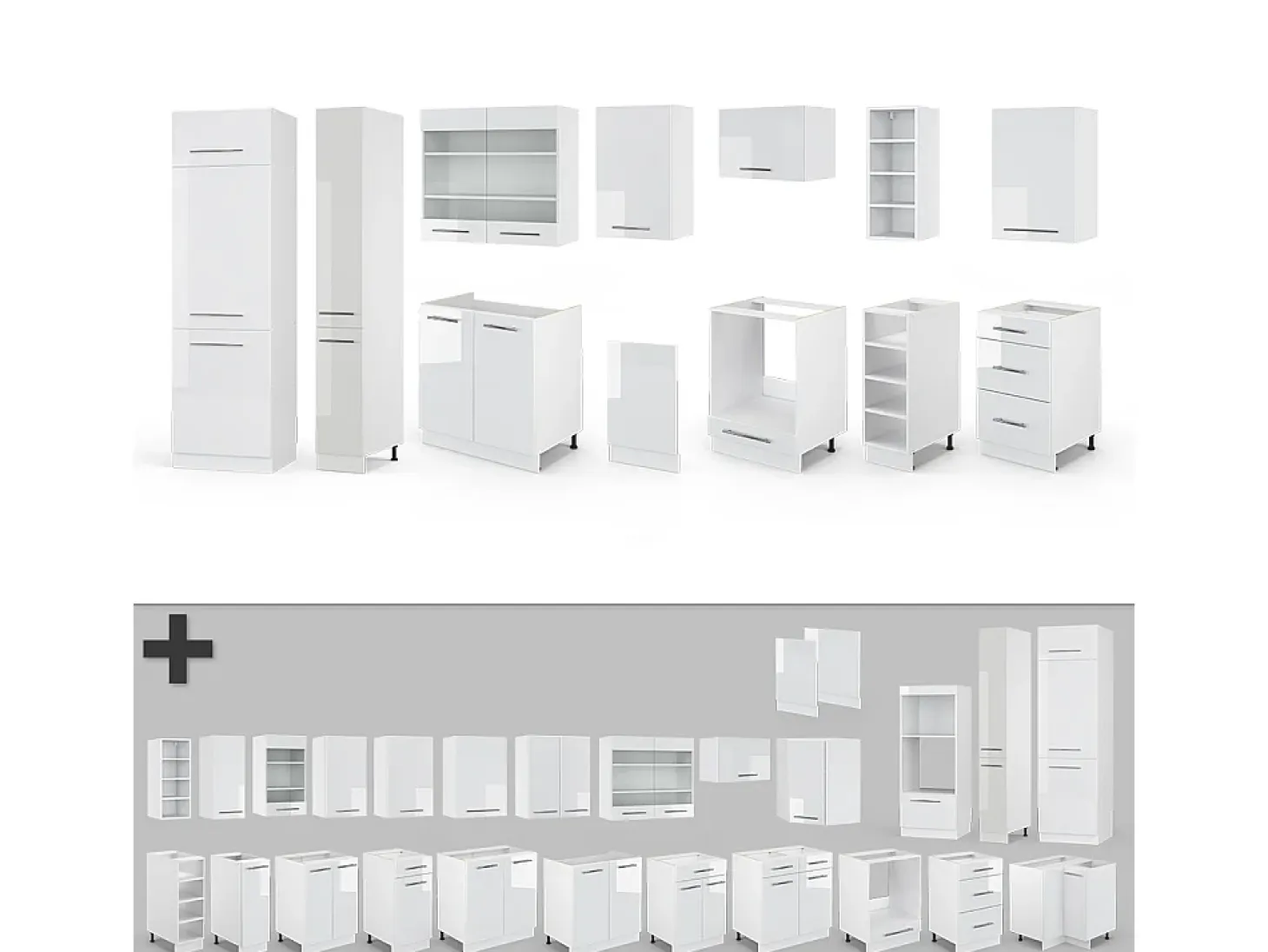 Mueble de cocina blanco alto brillo/blanco 355x60x81.6 fame-line