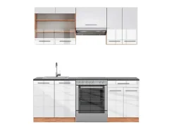 Mueble de cocina blanco brillo intenso/roble dorado 200x60x81.6 fame-line