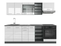 Mueble de cocina blanco brillo/antracita 240x46x81.6 r-line