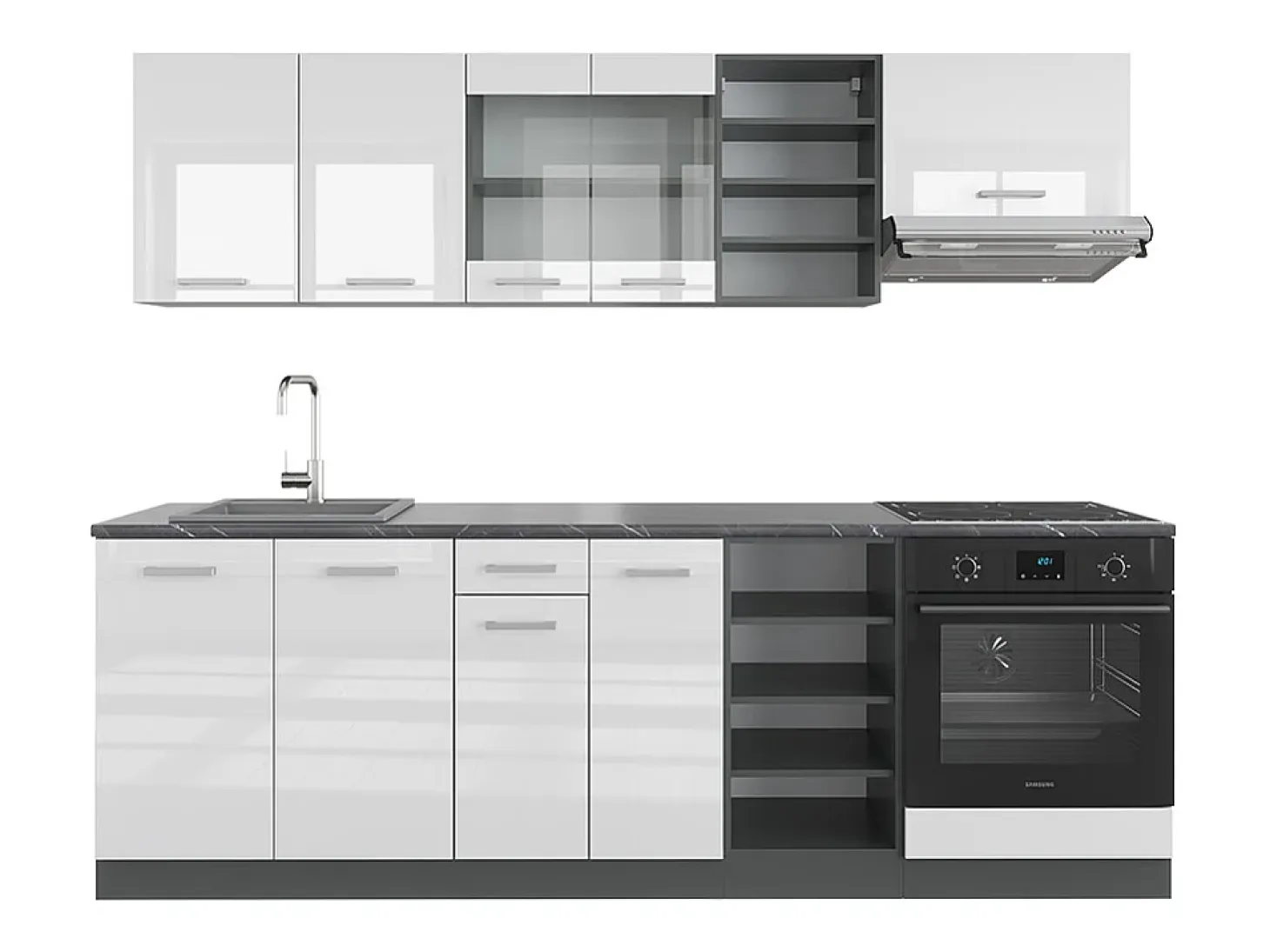 Mueble de cocina blanco brillo/antracita 240x46x81.6 r-line