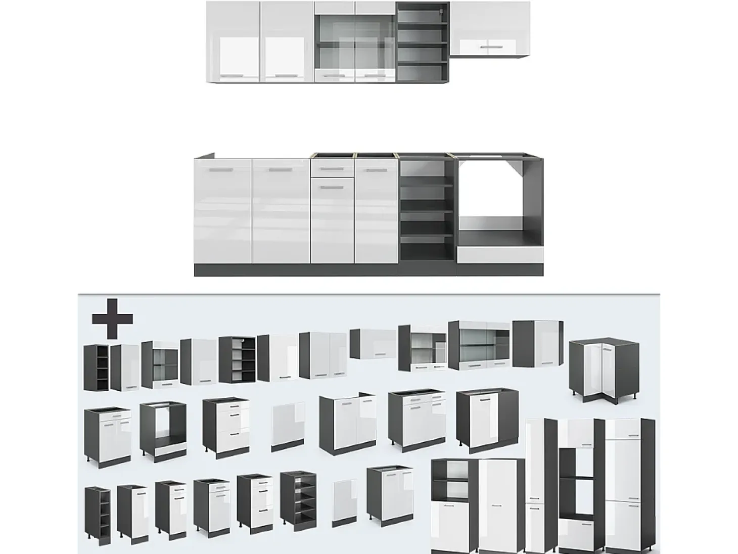 Mueble de cocina blanco brillo/antracita 240x46x81.6 r-line