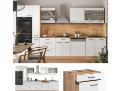 Mueble de cocina blanco brillo intenso/roble dorado 350x60x81.6 r-line