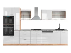 Mueble de cocina blanco brillo intenso/roble dorado 350x60x81.6 r-line