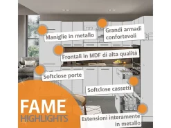 Mueble de cocina blanco brillo intenso/roble dorado 200x46x81.6 fame-line