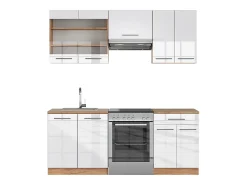 Mueble de cocina blanco brillo intenso/roble dorado 200x46x81.6 fame-line