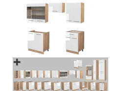 Mueble de cocina blanco brillo intenso/roble dorado 200x46x81.6 fame-line