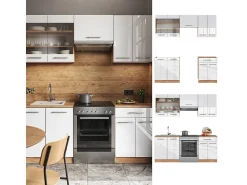 Mueble de cocina blanco brillo intenso/roble dorado 200x46x81.6 fame-line