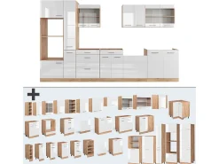 Mueble de cocina blanco brillo intenso/roble dorado 350x46x81.6 r-line