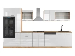 Mueble de cocina blanco brillo intenso/roble dorado 350x46x81.6 r-line