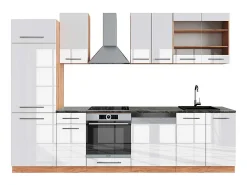 Mueble de cocina blanco brillo intenso/roble dorado 300x60x81.6 fame-line
