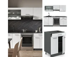 Mueble de cocina blanco brillo/antracita 200x60x81.6 r-line