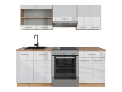Mueble de cocina blanco brillo intenso/roble dorado 200x46x81.6 r-line