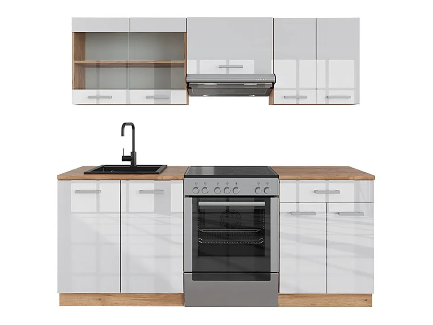 Mueble de cocina blanco brillo intenso/roble dorado 200x46x81.6 r-line