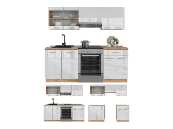 Mueble de cocina blanco brillo intenso/roble dorado 200x46x81.6 r-line