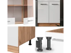 Mueble de cocina blanco brillo intenso/roble dorado 200x46x81.6 r-line