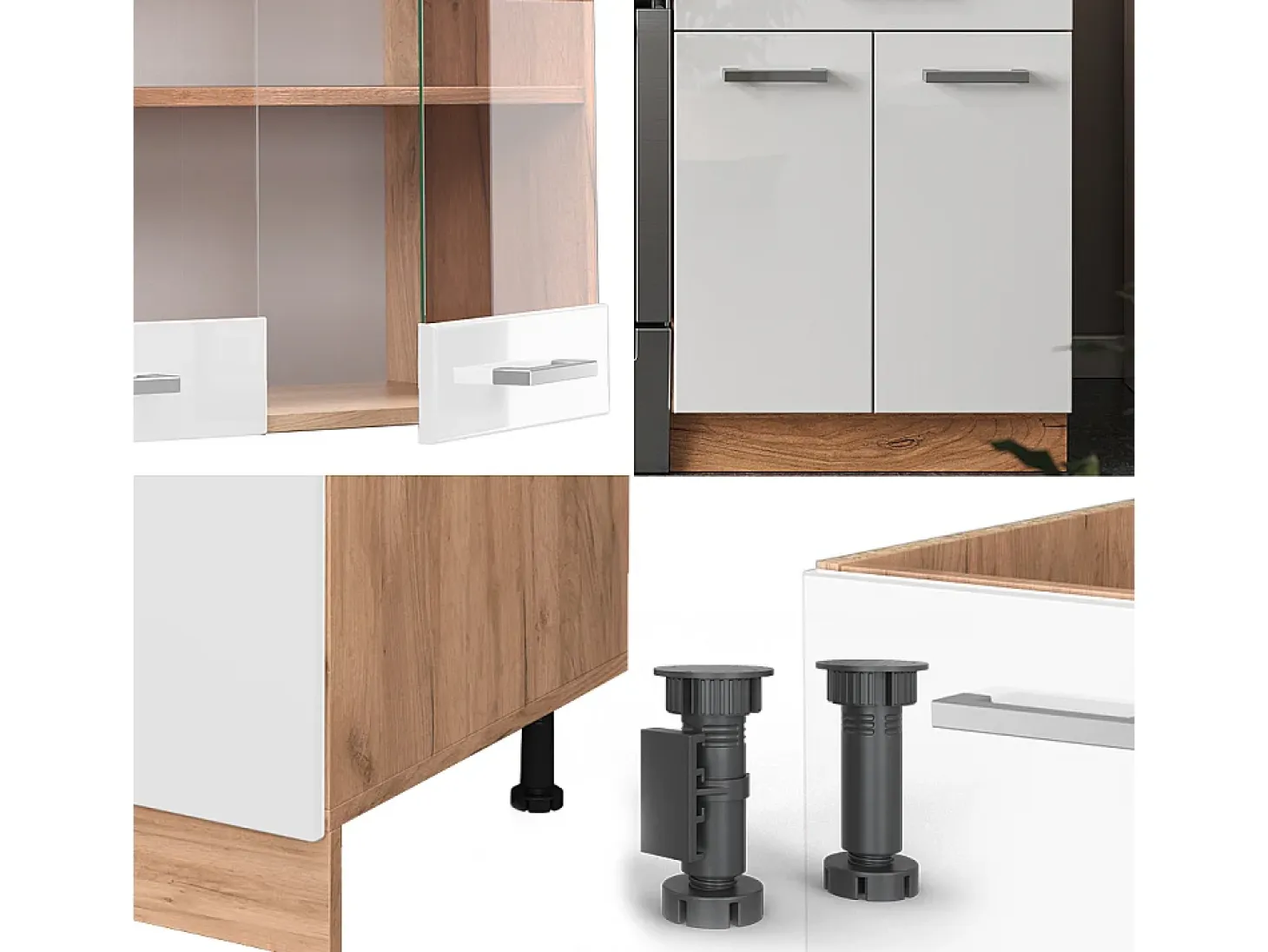 Mueble de cocina blanco brillo intenso/roble dorado 200x46x81.6 r-line