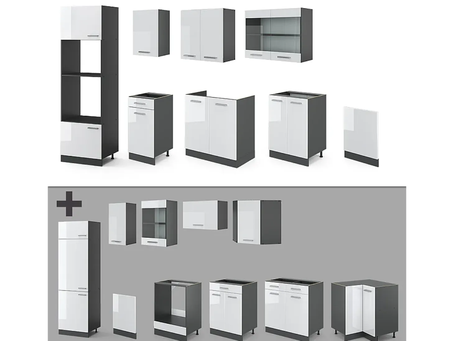 Mueble de cocina blanco brillo/antracita 300x60x81.6 r-line