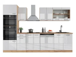 Mueble de cocina blanco brillo intenso/roble dorado 300x46x81.6 r-line