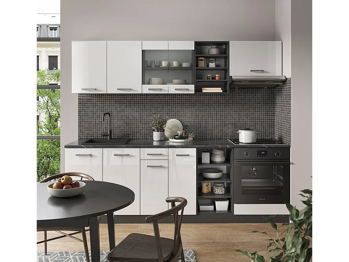 Mueble de cocina blanco brillo/antracita 240x60x81.6 r-line