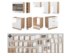 Mueble de cocina blanco brillo intenso/roble dorado 235x46x81.6 fame-line