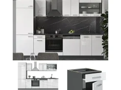 Mueble de cocina blanco brillo/antracita 300x60x81.6 r-line