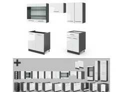 Mueble de cocina blanco brillo/antracita 200x46x81.6 fame-line