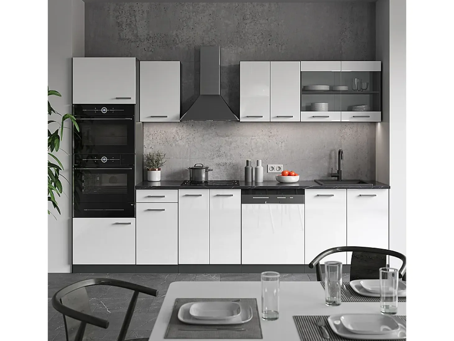 Mueble de cocina blanco brillo/antracita 300x60x81.6 r-line
