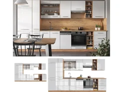 Mueble de cocina blanco brillo intenso/roble dorado 355x60x81.6 fame-line