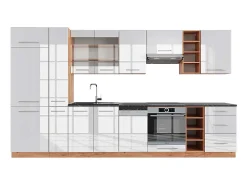 Mueble de cocina blanco brillo intenso/roble dorado 355x60x81.6 fame-line