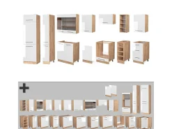 Mueble de cocina blanco brillo intenso/roble dorado 355x60x81.6 fame-line