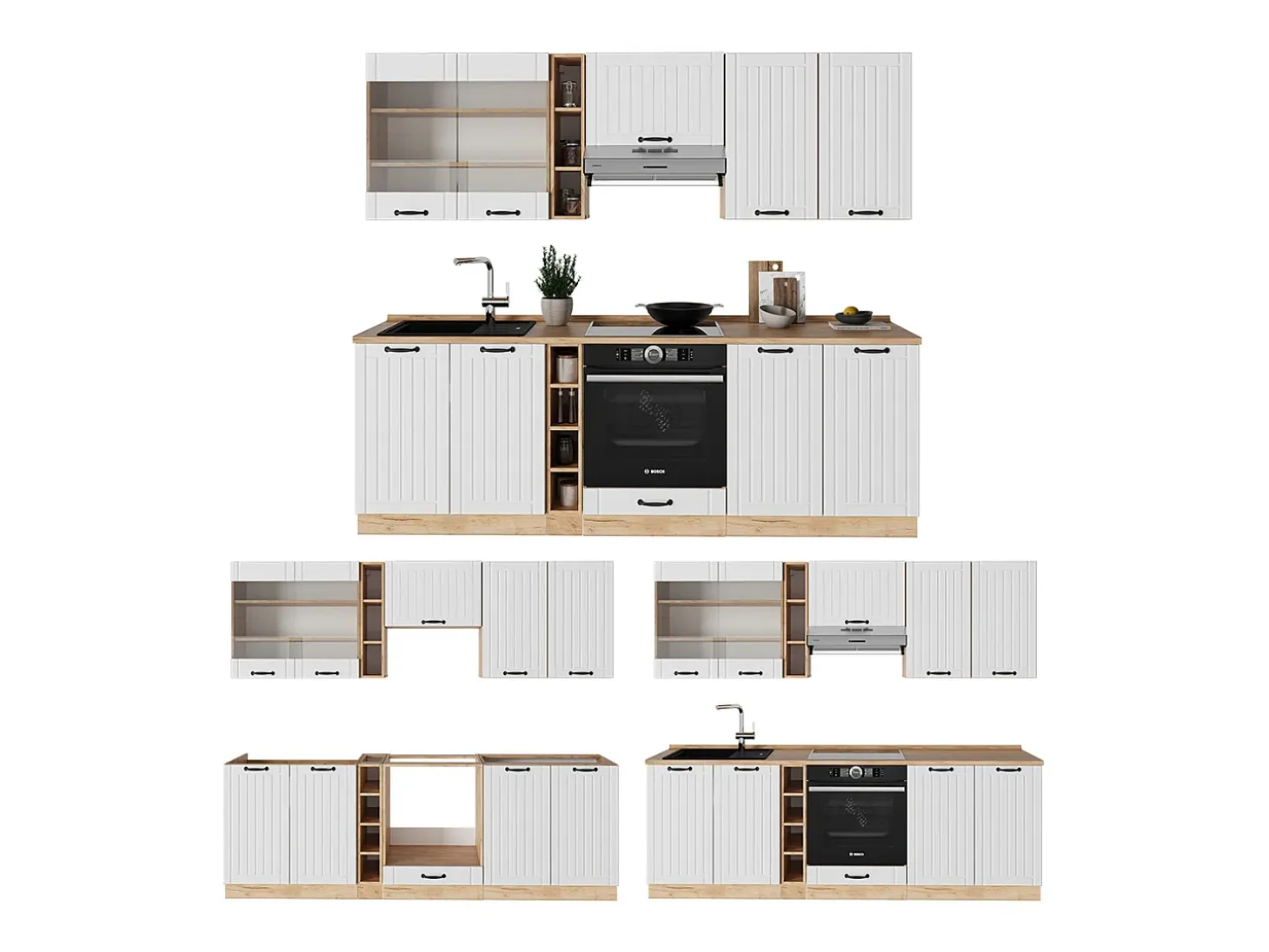 Mueble de cocina blanco casa de campo 235x46x81.6 fame-line