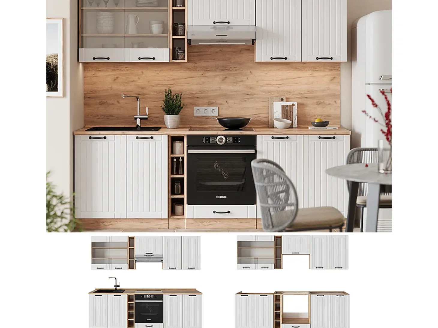 Mueble de cocina blanco casa de campo 235x46x81.6 fame-line