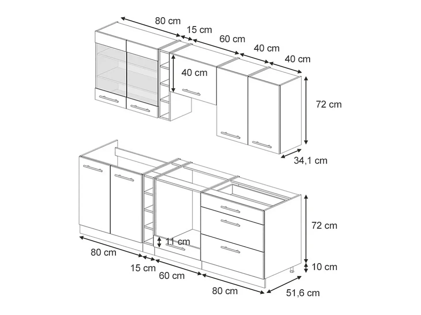 Mueble de cocina blanco casa de campo 235x46x81.6 fame-line