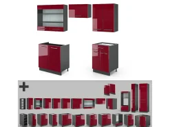 Mueble de cocina burdeos brillo intenso/antracita 200x46x81.6 fame-line