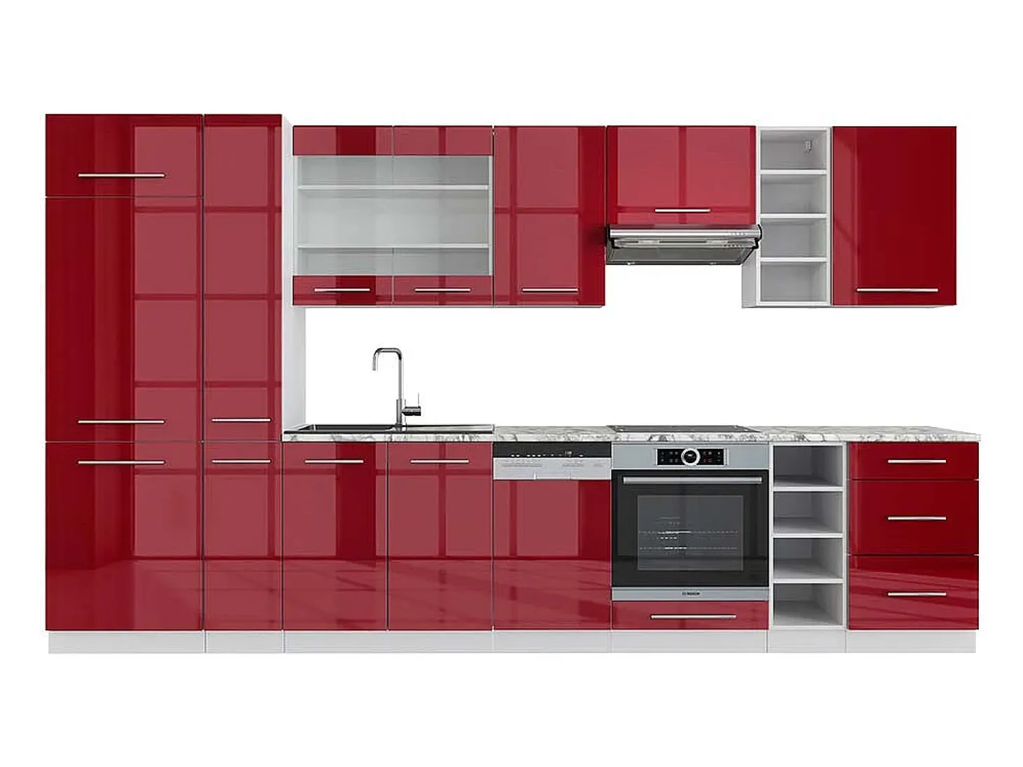 Mueble de cocina burdeos brillo intenso/blanco 355x60x81.6 fame-line