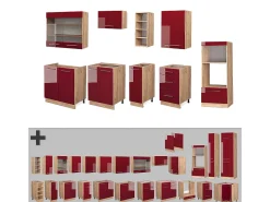 Mueble de cocina burdeos brillo intenso/roble dorado 280x60x81.6 fame-line