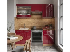 Mueble de cocina burdeos brillo intenso/roble dorado 200x60x81.6 fame-line