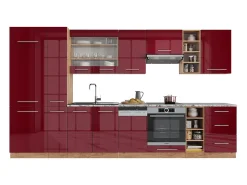 Mueble de cocina burdeos brillo intenso/roble dorado 355x46x81.6 fame-line