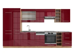 Mueble de cocina burdeos brillo intenso/roble dorado 355x46x81.6 fame-line