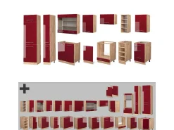 Mueble de cocina burdeos brillo intenso/roble dorado 355x46x81.6 fame-line