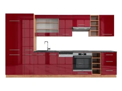 Mueble de cocina burdeos brillo intenso/roble dorado 355x60x81.6 fame-line