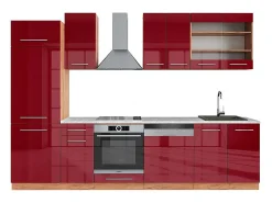 Mueble de cocina burdeos brillo intenso/roble dorado 300x60x81.6 fame-line