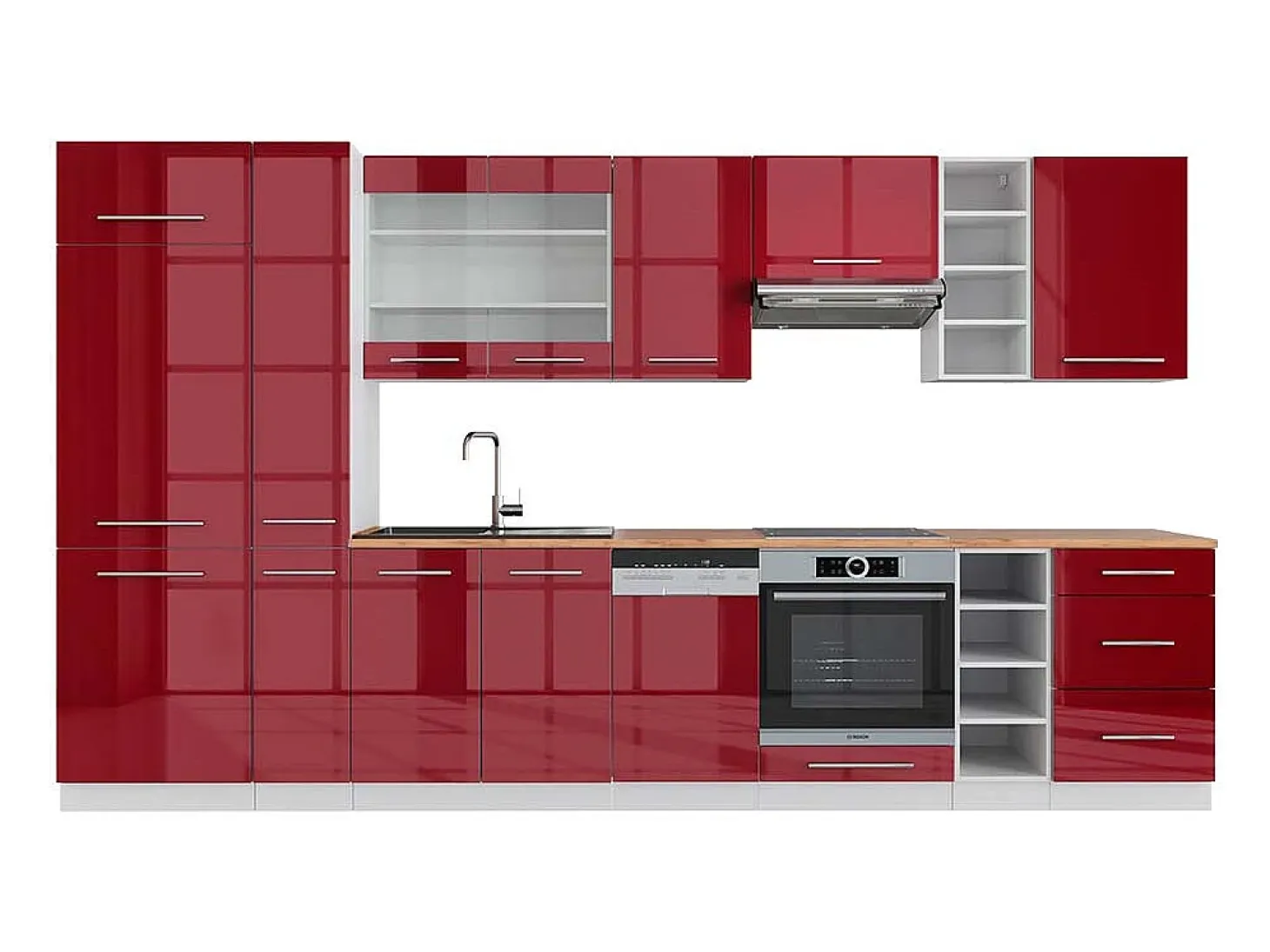 Mueble de cocina burdeos brillo intenso/blanco 355x60x81.6 fame-line