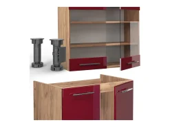 Mueble de cocina burdeos brillo intenso/roble dorado 235x60x81.6 fame-line