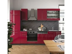 Mueble de cocina burdeos brillo intenso/antracita 300x60x81.6 fame-line
