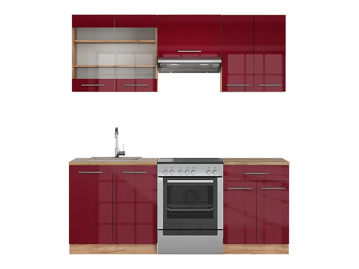 Mueble de cocina burdeos brillo intenso/roble dorado 200x46x81.6 fame-line